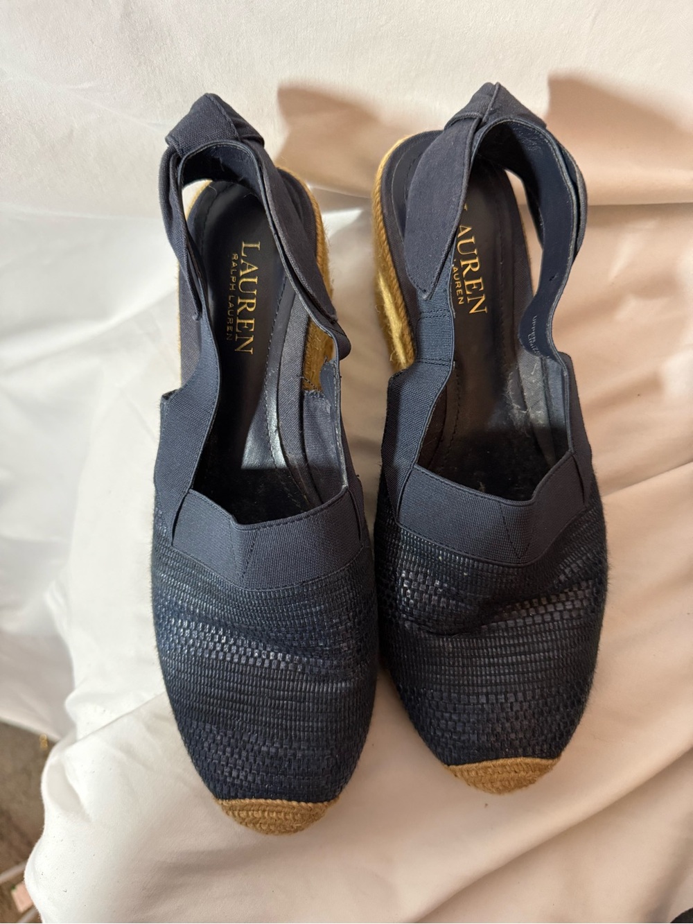 Lauren Ralph Lauren Helma Espadrille Wedge Sandals Black Slingback Bow 9.5B